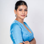 Sky Blue Scoop Neck Blouse with Elbow Sleeves - Anvi Couture Image 3
