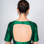 Dark Green Boat Neck Blouse with Square Cut Back 