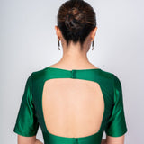 Dark Green Boat Neck Blouse with Square Cut Back 