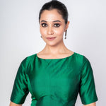 Dark Green Boat Neck Blouse with Square Cut Back Closure - Anvi Couture Image 1
