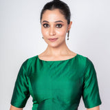 Dark Green Boat Neck Blouse with Square Cut Back Closure - Anvi Couture Image 1