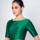 Anvi Couture - Dark Green Boat Neck Blouse with Square Cut Back Closure - Image 2