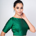 Green Boat Neck Blouse with Square Cut Back Closure - Anvi Couture - Image 3