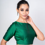 Green Boat Neck Blouse with Square Cut Back Closure - Anvi Couture - Image 3
