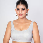 White Front and Back U Neck Sleeveless Tissue Silk Blouse - Anvi Couture Image 1