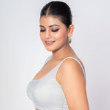 White Front and Back U Neck Sleeveless Tissue Silk Blouse - Anvi Couture Image 2