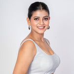 White Front and Back U Neck Sleeveless Stretchable Tissue Silk Blouse - Anvi Couture Image 3