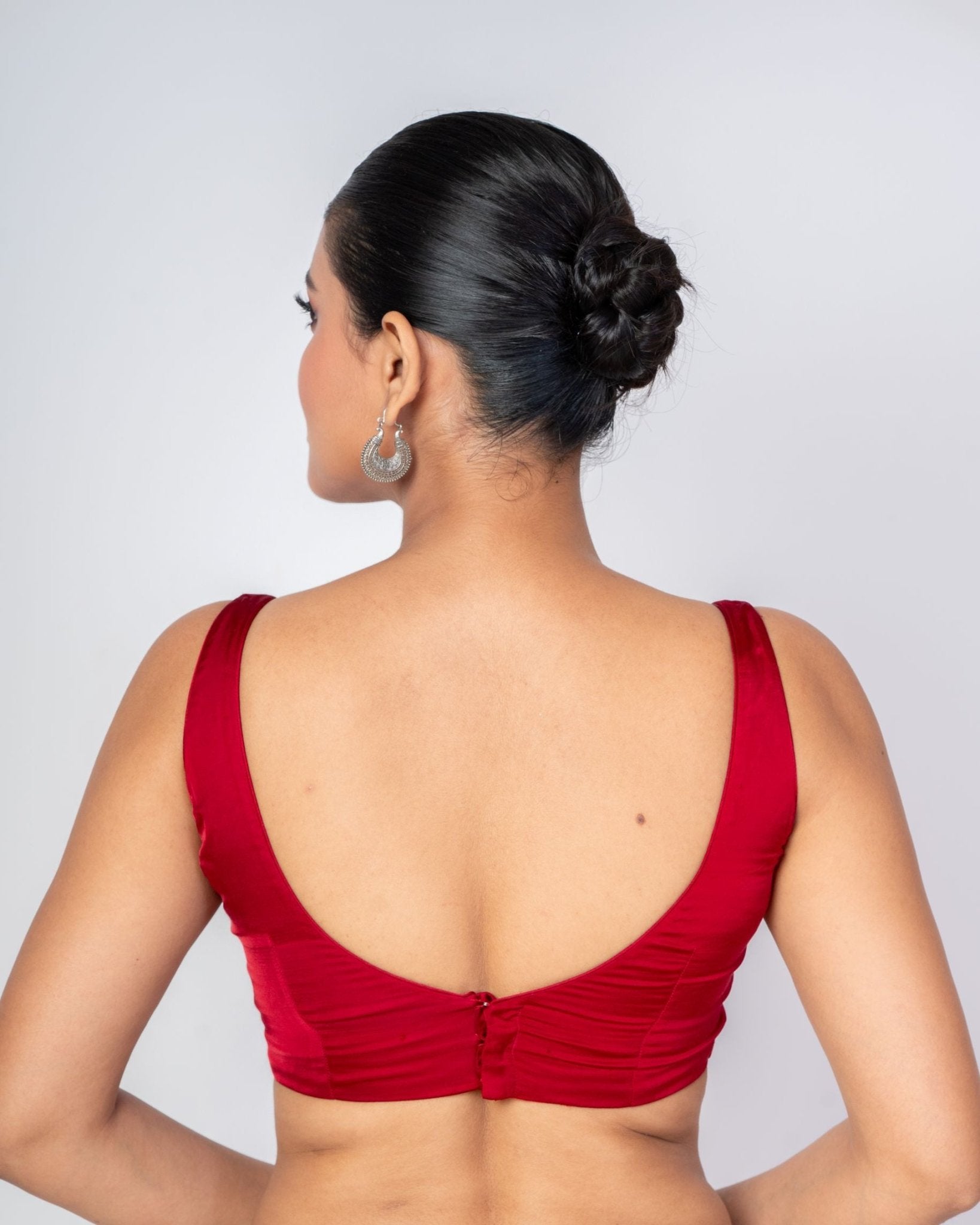 Maroon Sweetheart Sleeveless Blouse in Satin Silk - Anvi Couture