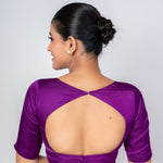 Purple Boat Neck Blouse with Temple Back Cut - Out and Elbow - Length Sleeves - Anvi Couture