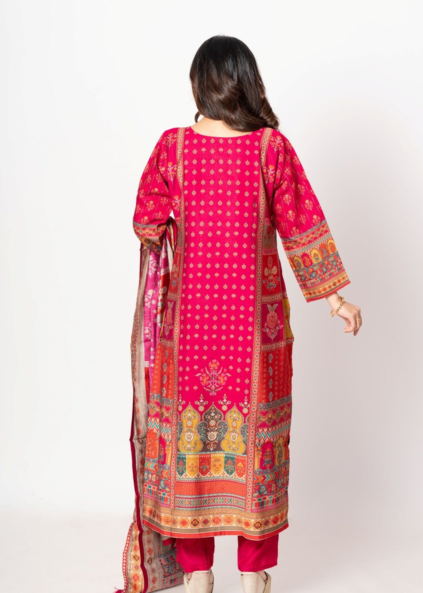Elegant Pink Printed Silk Kurta Set with Straight Pants & Dupatta - Anvi Couture
