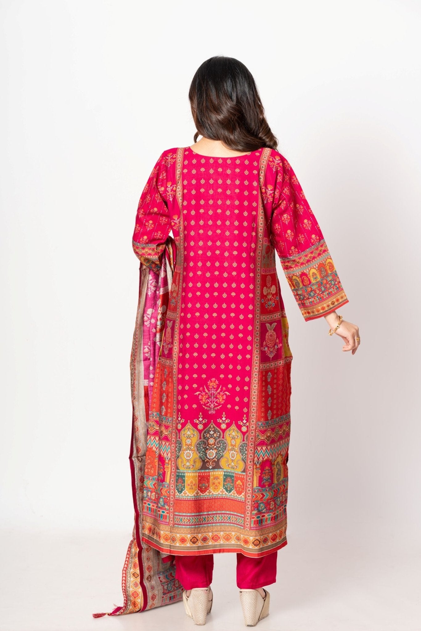 Elegant Pink Printed Silk Kurta Set with Straight Pants & Dupatta - Anvi Couture