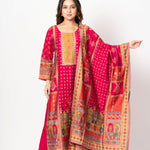 Elegant Pink Printed Silk Kurta Set with Straight Pants & Dupatta - Anvi Couture