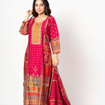 Elegant Pink Printed Silk Kurta Set with Straight Pants & Dupatta - Anvi Couture