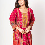 Elegant Pink Printed Silk Kurta Set with Straight Pants & Dupatta - Anvi Couture
