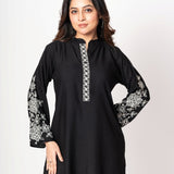 Black Rayon Co - Ord Set with White Floral Embroidered Work - Anvi Couture