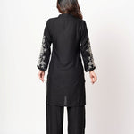 Black Rayon Co - Ord Set with White Floral Embroidered Work - Anvi Couture