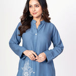 Blue Rayon Co - Ord Set with WhiteFloral Embroidered Work - Anvi Couture