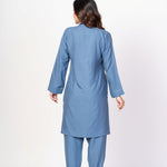 Blue Rayon Co - Ord Set with WhiteFloral Embroidered Work - Anvi Couture