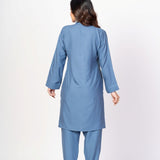 Blue Rayon Co - Ord Set with WhiteFloral Embroidered Work - Anvi Couture