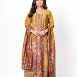 Mustard Yellow Printed Silk Kurta Set with Embroidered Work and Dupatta - Anvi Couture