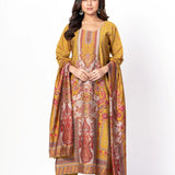 Mustard Yellow Printed Silk Kurta Set with Embroidered Work and Dupatta - Anvi Couture