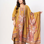 Mustard Yellow Printed Silk Kurta Set with Embroidered Work and Dupatta - Anvi Couture