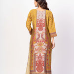 Mustard Yellow Printed Silk Kurta Set with Embroidered Work and Dupatta - Anvi Couture