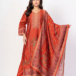 Rust Orange Printed Silk Kurta Set with Embroidered Work and Dupatta - Anvi Couture