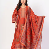 Rust Orange Printed Silk Kurta Set with Embroidered Work and Dupatta - Anvi Couture