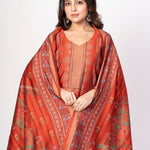 Rust Orange Printed Silk Kurta Set with Embroidered Work and Dupatta - Anvi Couture