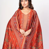 Rust Orange Printed Silk Kurta Set with Embroidered Work and Dupatta - Anvi Couture