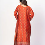 Rust Orange Printed Silk Kurta Set with Embroidered Work and Dupatta - Anvi Couture