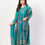 Electric Blue Printed Silk Kurta Set with Embroidered Work and Dupatta - Anvi Couture