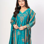 Electric Blue Printed Silk Kurta Set with Embroidered Work and Dupatta - Anvi Couture