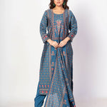 Teal Blue Printed Silk Kurta Set with Embroidered Work and Dupatta - Anvi Couture