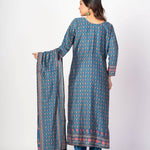 Teal Blue Printed Silk Kurta Set with Embroidered Work and Dupatta - Anvi Couture