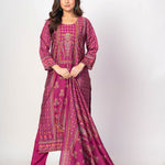 Dark Magenta Pink Printed Silk Kurta Set with Embroidered Work and Dupatta - Anvi Couture