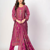 Dark Magenta Pink Printed Silk Kurta Set with Embroidered Work and Dupatta - Anvi Couture