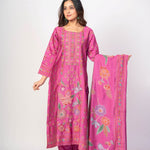 Light Fuchia Pink Printed Silk Kurta Set with Embroidered Work and Dupatta - Anvi Couture