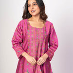 Light Fuchia Pink Printed Silk Kurta Set with Embroidered Work and Dupatta - Anvi Couture
