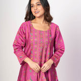 Light Fuchia Pink Printed Silk Kurta Set with Embroidered Work and Dupatta - Anvi Couture