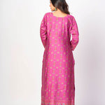 Light Fuchia Pink Printed Silk Kurta Set with Embroidered Work and Dupatta - Anvi Couture
