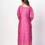 Light Fuchia Pink Printed Silk Kurta Set with Embroidered Work and Dupatta - Anvi Couture