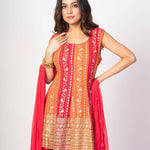 Red and Orange Flared Kurta Sharaa Set With Embroidered Work - Anvi Couture