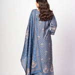Steel Blue Printed Silk Kurta Set with Embroidered Work and Dupatta - Anvi Couture