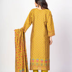 Fawn Yellow Printed Silk Kurta Set with Embroidered Work and Dupatta - Anvi Couture