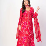 Pink and White Kurta Set with Printed Dupatta - Anvi Couture