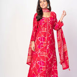 Pink and White Kurta Set with Printed Dupatta - Anvi Couture