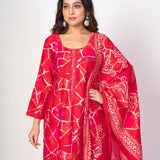 Pink and White Kurta Set with Printed Dupatta - Anvi Couture