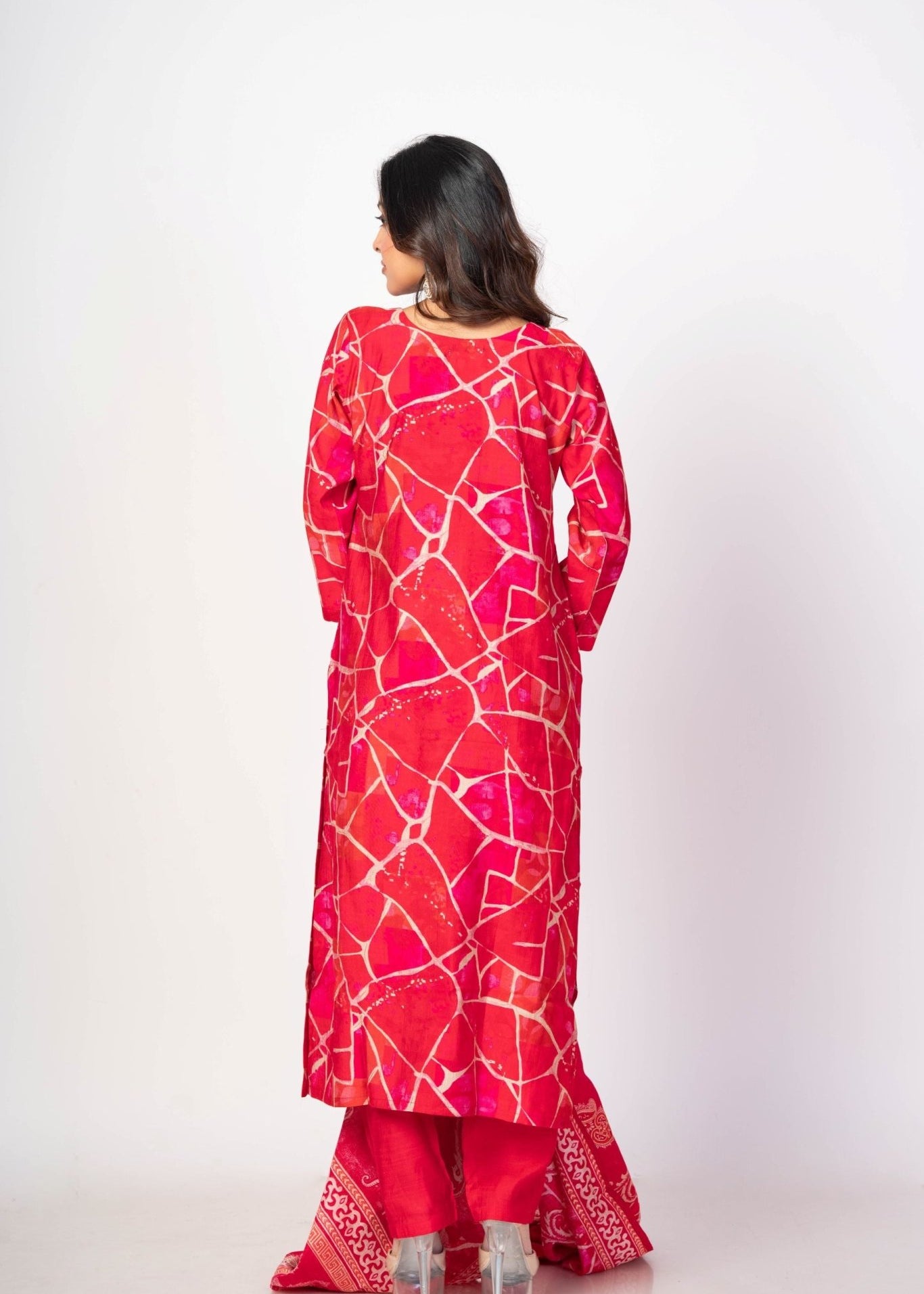 Pink and White Kurta Set with Printed Dupatta - Anvi Couture